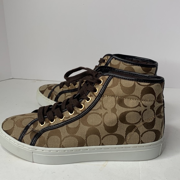 Coach Rebecca signature brown canvas high top sneakers NIB - Picture 3 of 11